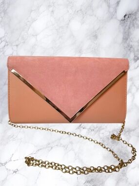 ALDO Blush Pink Envelope Clutch Crossbody Gold Chain Large Evening Bag Wedding
